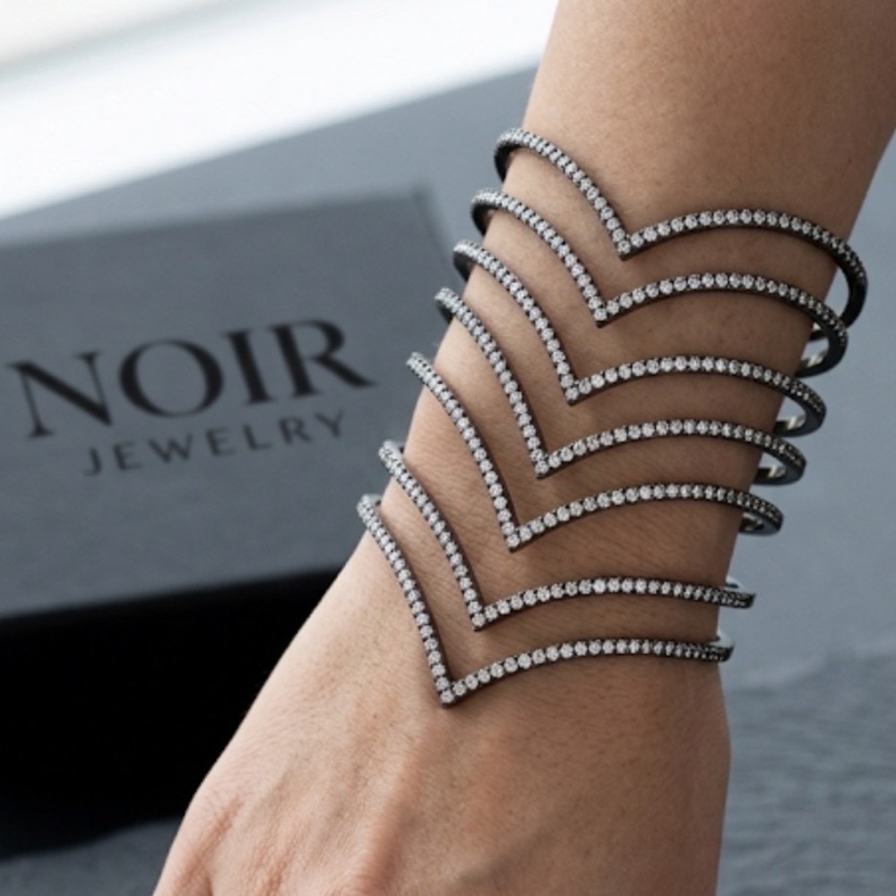 Noir Jewelry Gunmetal Crystal Multi Row Chevron Statement Cuff Bracelet